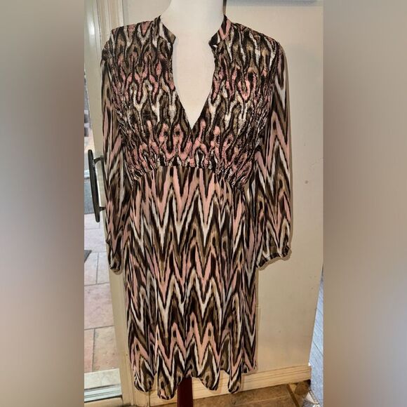 Laundry by Shelli Segal Sheer Swim Bathing Suit Cover-Up Pink/Brown Chevron - Picture 1 of 6